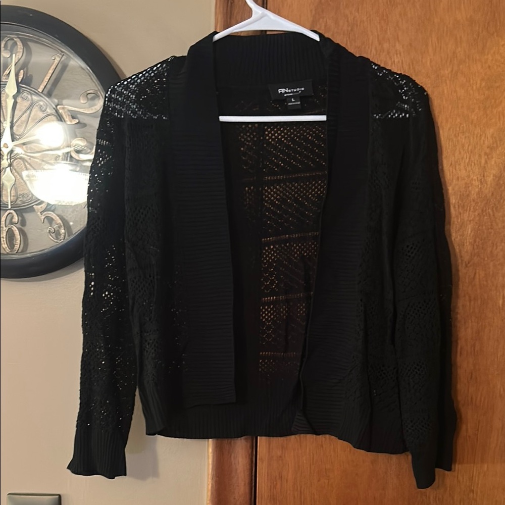 Ribbed Black Sweater by RN Studio Evening see through cover up size large